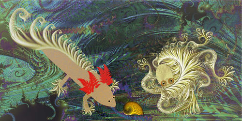 Friends: Fractolotl and Octofractalpus meet in the garden by Lambarie
